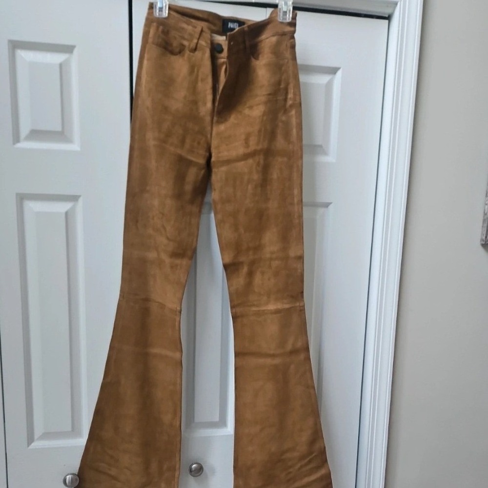 Paige Genevieve Tan Brown Suede High Rise Flare Pants Size 28 Boho Western